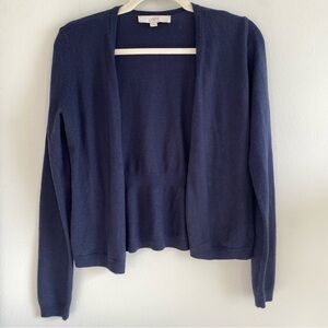 LOFT Cashmere Blend Navy Blue Cropped Open Cardigan Sweater S
